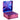 Pink and blue geometric patterned storage case on a white background