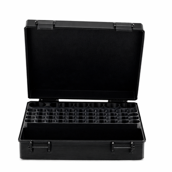 Black case with holes for vials