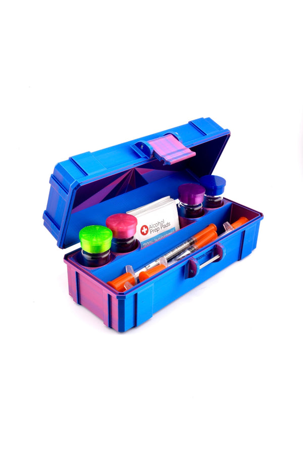 4-Slot 3 ml or 10 ml Vial Case with Extra Storage for Syringes, Alcohol pads, | Organizer for GLP-1, Peptides, Research