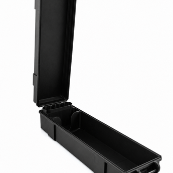 Black 3-slot 3 ml vial organizer, three-quarter angle showing case profile