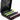 Set of small bottles with colorful caps in a black case on a white background