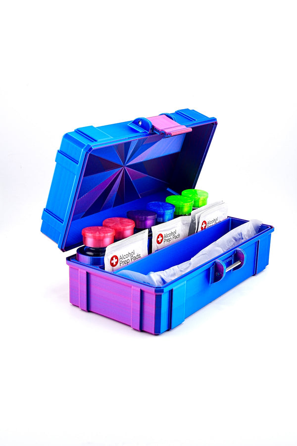 VialCase 6-Slot 10ml case with syringe and prep pad storage for vortex mixer reconstitution workflow