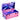 Pink and blue metallic case with a geometric design on a white background