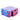 Colorful geometric-patterned box on a white background