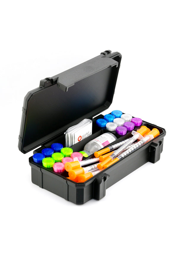 Rugged 18-Slot 3 mL Vial Case + BAC Slot + Syringe; Pad Storage | Hard-Shell Hinge-Free Travel Organizer