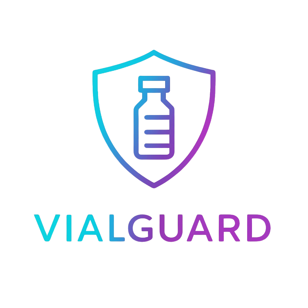 VialGuard logo with a shield and vial icon on a white background